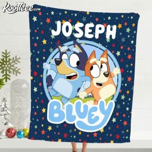 Bluey Gift For Kids Custom Name Fleece Blanket Bluey Gift For Kids Custom Name Fleece Blanket