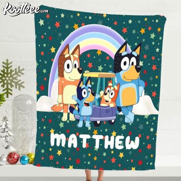 Bluey Family Kids Custom Name Fleece Blanket