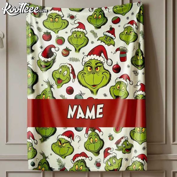 Grinch Christmas Gift Custom Name Fleece Blanket