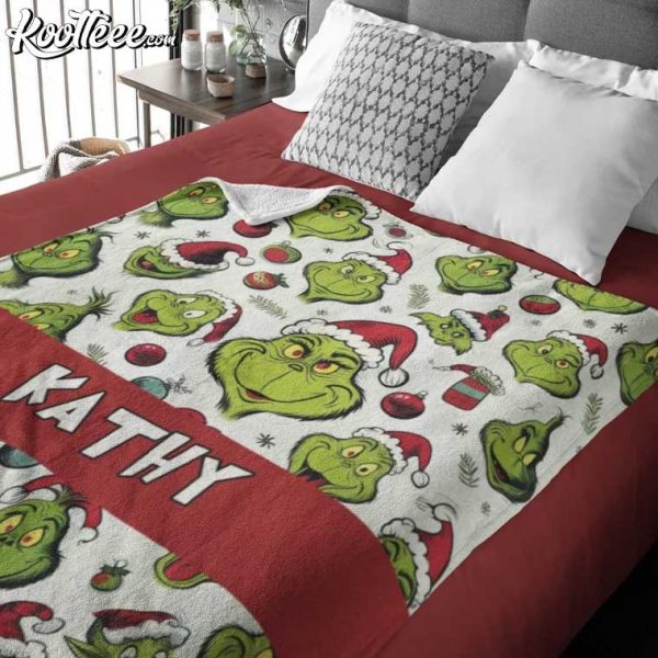 Grinch Christmas Gift Custom Name Fleece Blanket