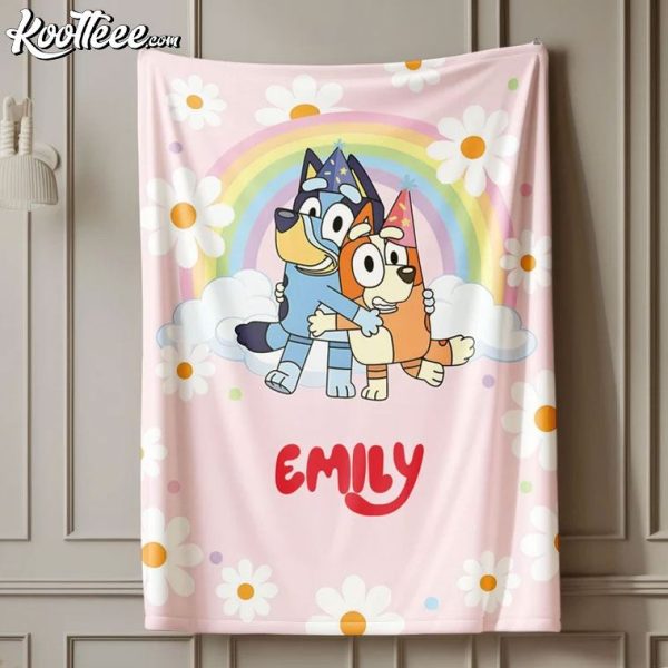 Pink Bluey Custom Name Kids Fleece Blanket