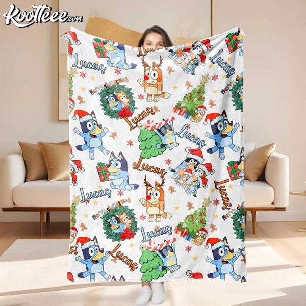 Bluey Christmas Cartoon Custom Name Fleece Blanket