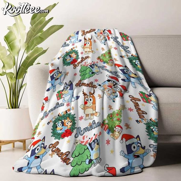 Bluey Christmas Cartoon Custom Name Fleece Blanket