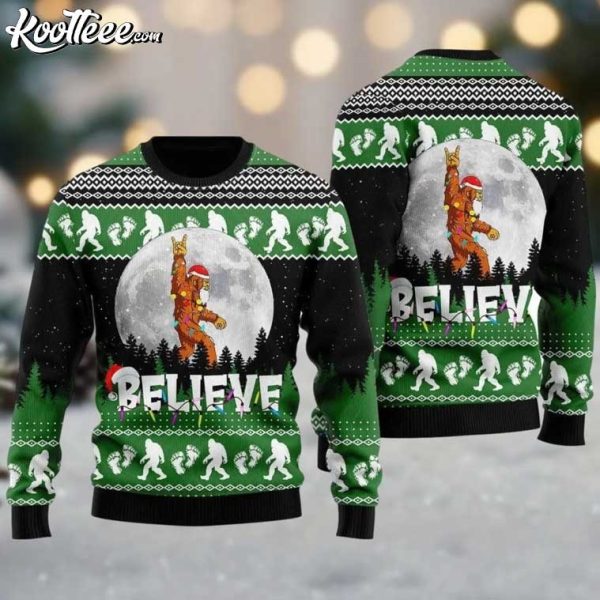 Bigfoot Believe Gift For Hikers Ugly Christmas Sweater