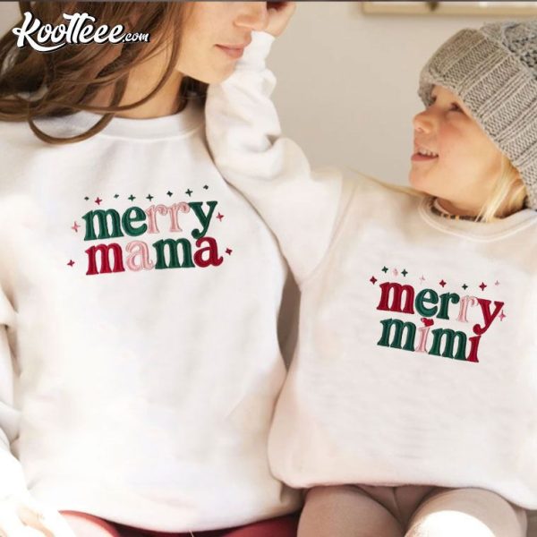 Christmas Mom And Baby Matching Merry Mama And Mimi Embroidered Sweatshirt