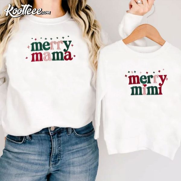 Christmas Mom And Baby Matching Merry Mama And Mimi Embroidered Sweatshirt