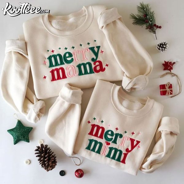 Christmas Mom And Baby Matching Merry Mama And Mimi Embroidered Sweatshirt