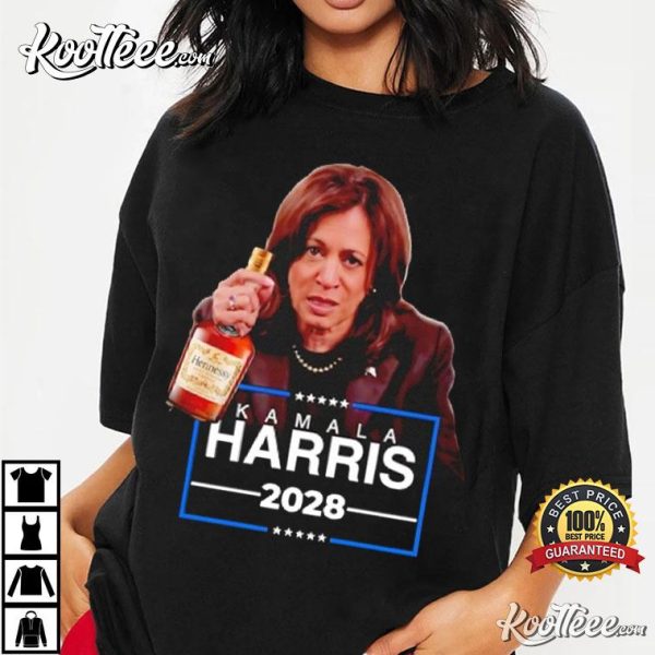 Kamala Harris 2028 Drinking Hennessy T-Shirt