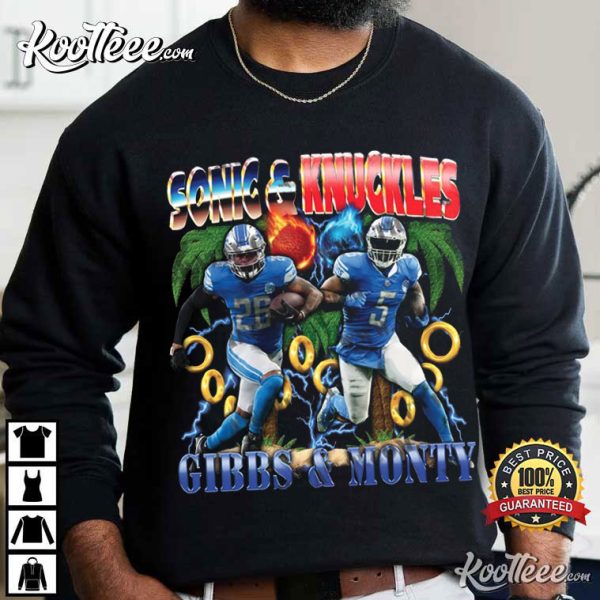 Gibbs And Monty Sonic And Knuckles Detroit Lions T-Shirt