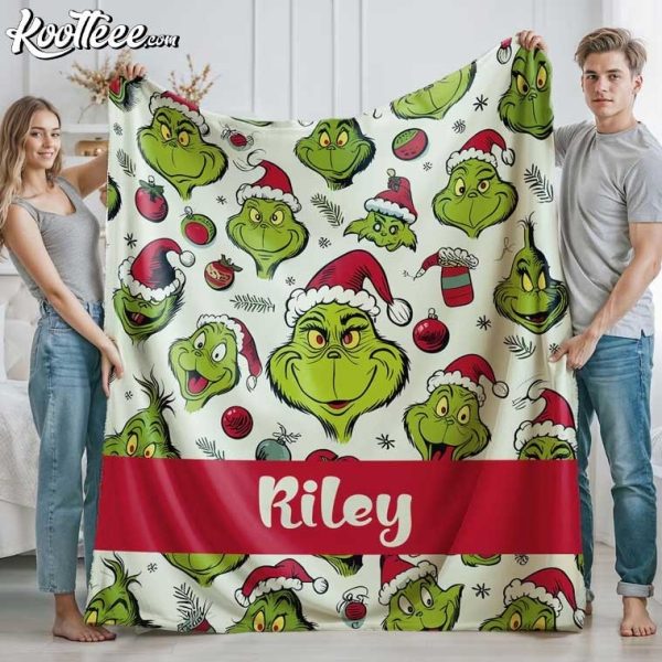 Grinch Gift For Kids Personalized Christmas Fleece Blanket