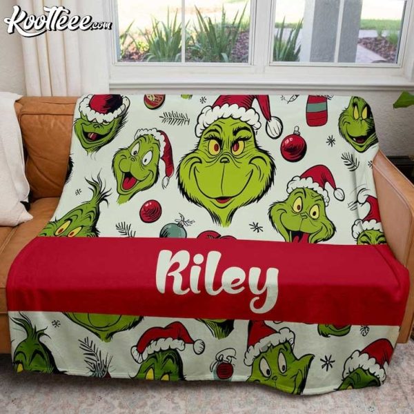 Grinch Gift For Kids Personalized Christmas Fleece Blanket