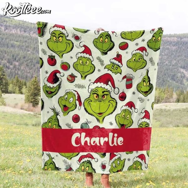 Grinch Gift For Kids Personalized Christmas Fleece Blanket