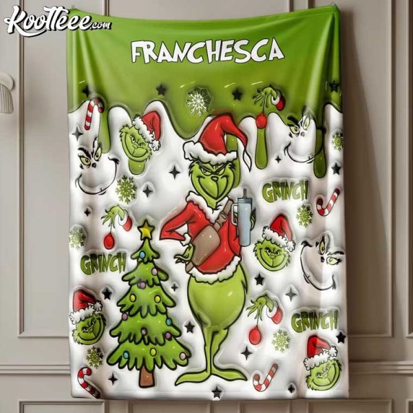 Grinch Christmas Tree Gift For Kids Personalized Fleece Blanket