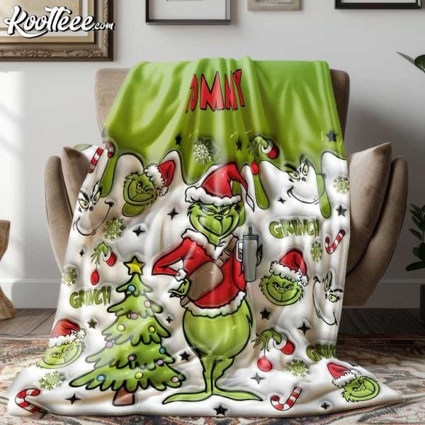 Grinch Christmas Tree Gift For Kids Personalized Fleece Blanket