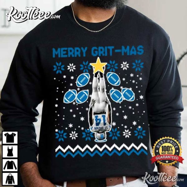 Amon-Ra St Brown Headstand Merry Grit-mas Detroit Lions T-Shirt