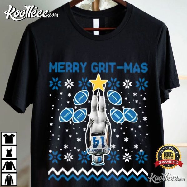 Amon-Ra St Brown Headstand Merry Grit-mas Detroit Lions T-Shirt