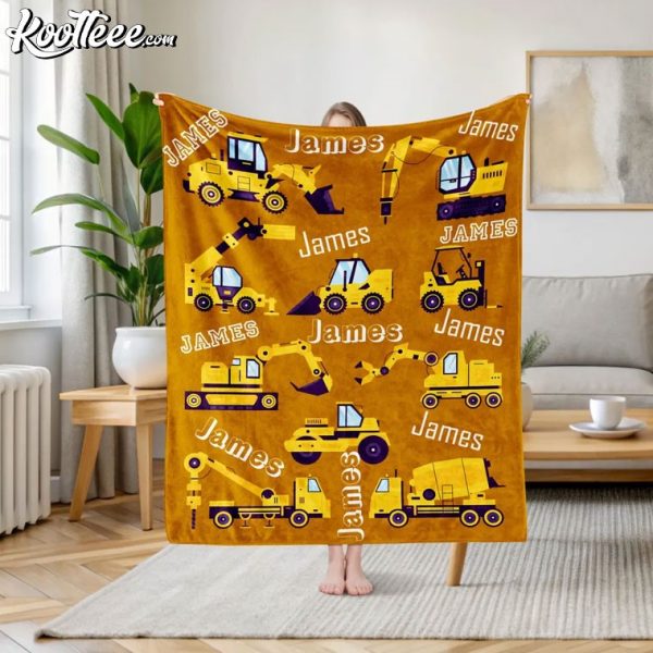 Excavator Truck Baby Boy Custom Fleece Blanket