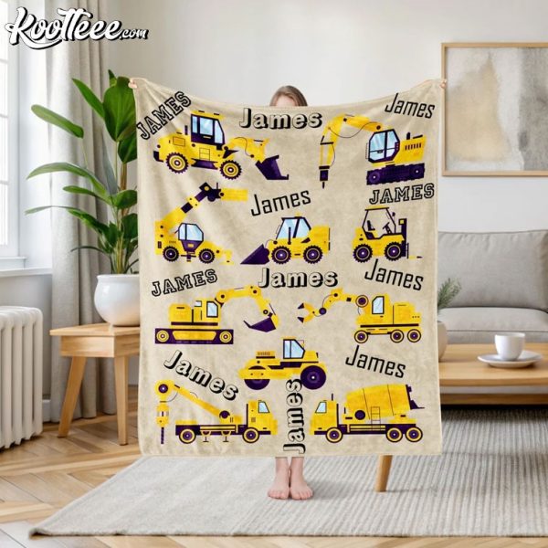 Excavator Truck Custom Kids Fleece Blanket