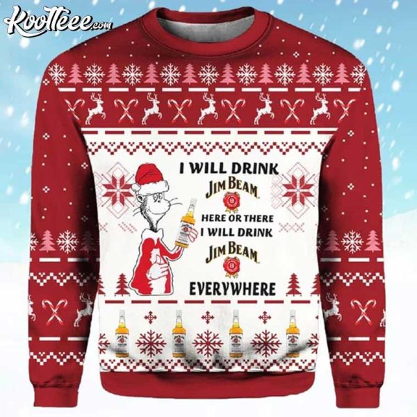 Dr Seuss I Will Drink Jim Beam Here Or There Ugly Christmas Sweater