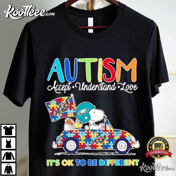 Philadelphia Eagles Autism x Snoopy And Woodstock T-Shirt