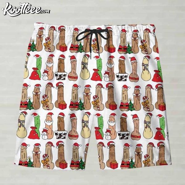 Fun Christmas Cocks Print Hawaiian Shorts