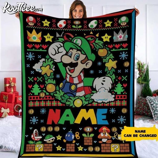 Personalized Super Mario Luigi Christmas Fleece Blanket