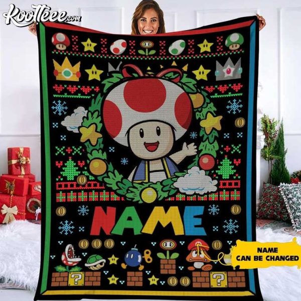 Personalized Super Mario Toad Christmas Fleece Blanket