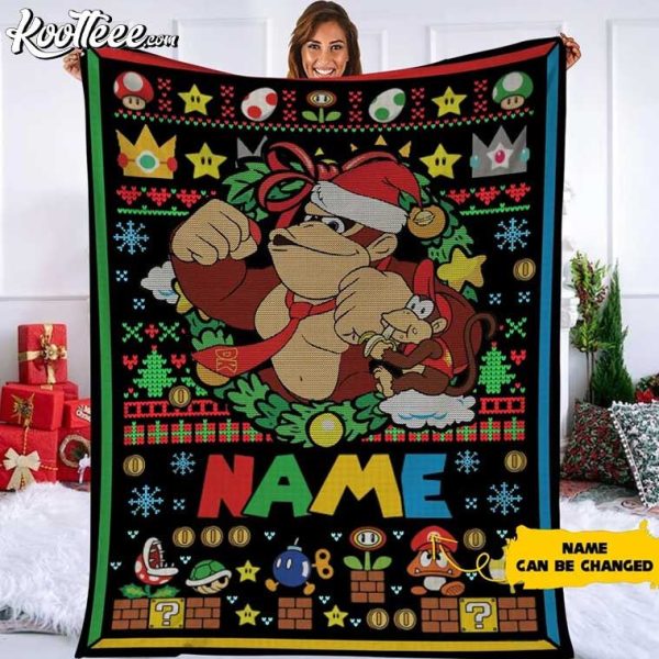 Personalized Super Mario Donkey Kong Christmas Fleece Blanket