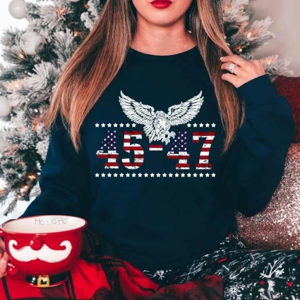 Trump 2024 President 45 And 47 Eagle US Flag T-Shirt