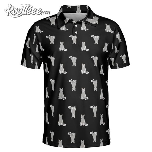 Cat Pattern Black Golf Polo Shirt