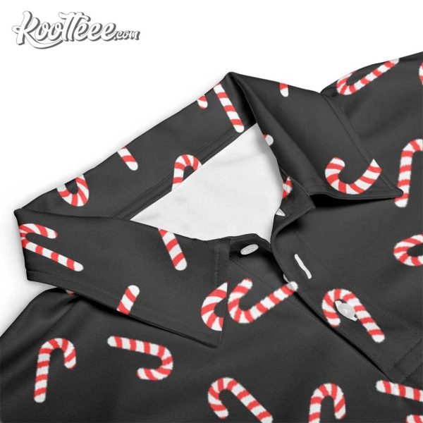 Candy Cane Pattern Black Golf Polo Shirt