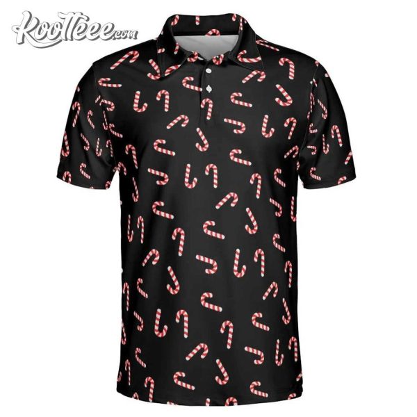 Candy Cane Pattern Black Golf Polo Shirt