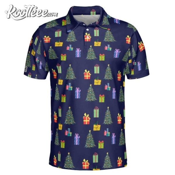 Christmas Tree Blue Golf Polo Shirt