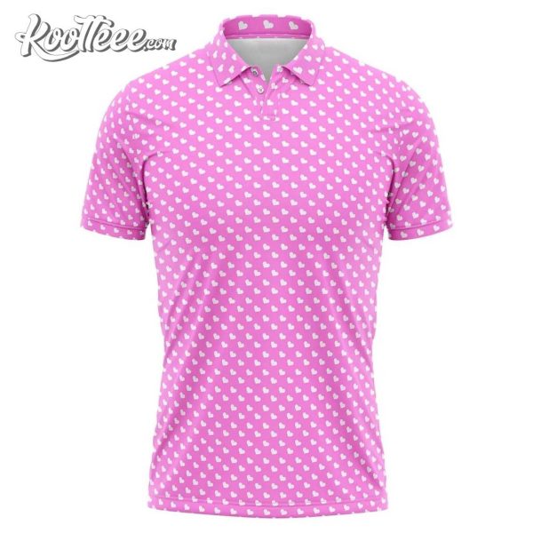 Valentines Day White Hearts On Pink Polo Shirt