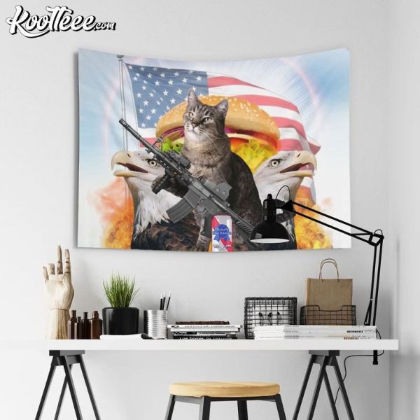 Patriotic America Cat Meme Wall Tapestry