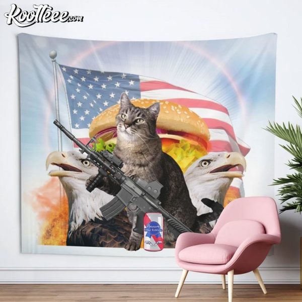 Patriotic America Cat Meme Wall Tapestry