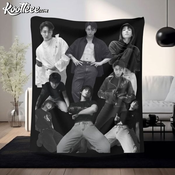 BTS Jungkook Black And White Fleece Blanket