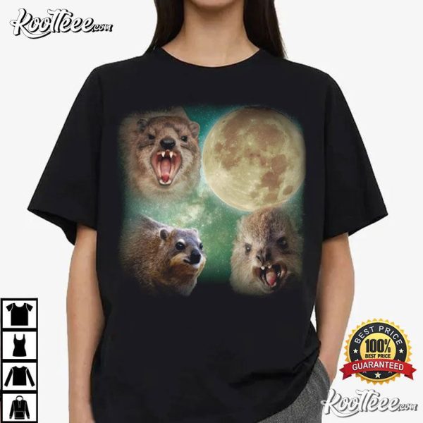 Vintage Three Rock Hyrax Moon Funny Meme T-Shirt