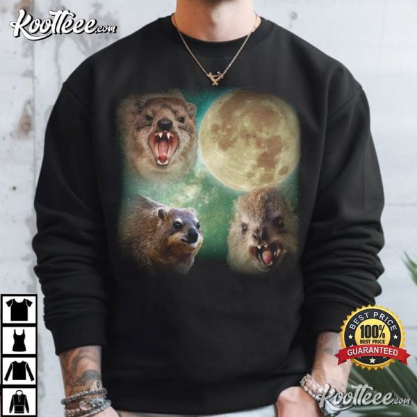 Vintage Three Rock Hyrax Moon Funny Meme T-Shirt