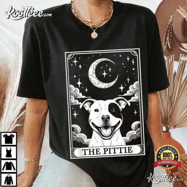 The Pittie Tarot Card Vintage Crescent Moon Pitbull Dog T-Shirt