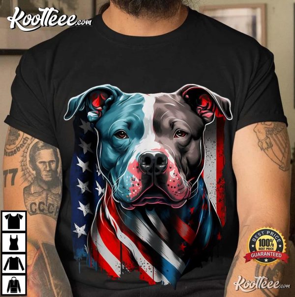 American Pit Bull Terrier USA Flag Patriotic Dog T-Shirt