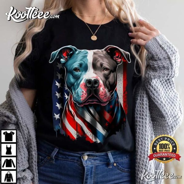 American Pit Bull Terrier USA Flag Patriotic Dog T-Shirt