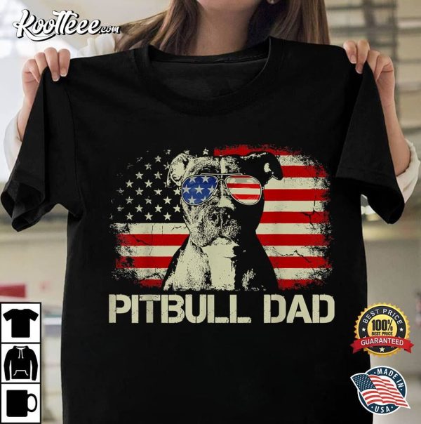 Pitbull Dad American Flag 4th Of July Gift T-Shirt