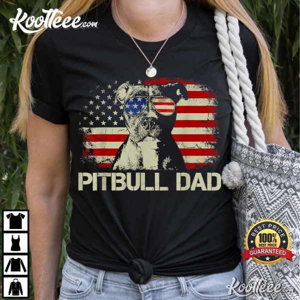 Pitbull Dad American Flag 4th Of July Gift T-Shirt