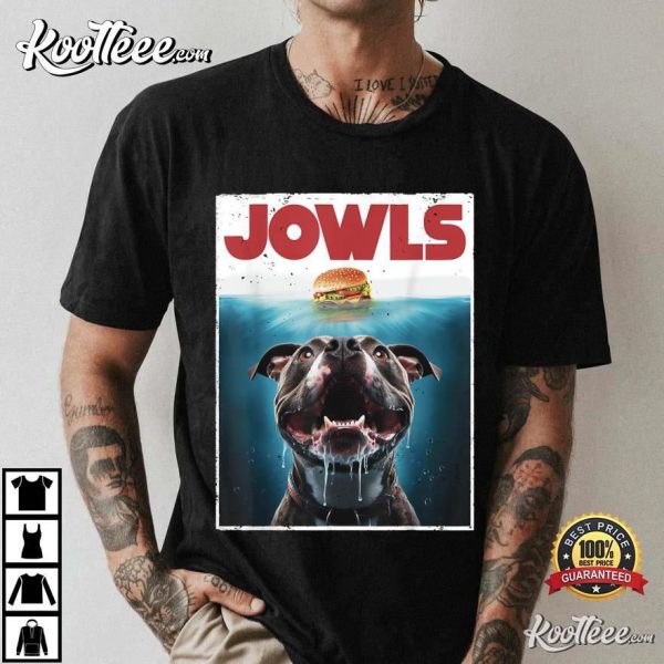 Pittie Pitbull Jowls Burger Funny Jaws T-Shirt