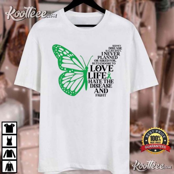 Kidney Disease Is A Journey Green Ribbon Kidney Warrior Gift T-Shirt