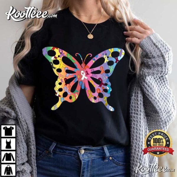 All Cancer Matters Awareness Month Butterfly All Ribbons T-Shirt