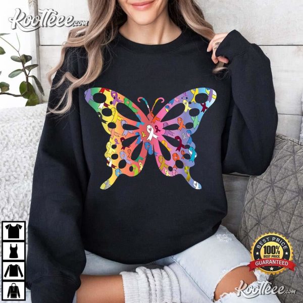 All Cancer Matters Awareness Month Butterfly All Ribbons T-Shirt