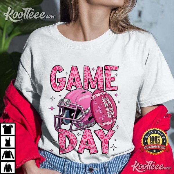 Game Day Pink Leopard American Football Tackle Breast Cancer T-Shirt