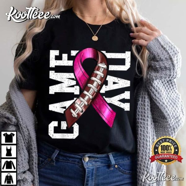 Game Day Breast Cancer Awareness Football Pink Ribbon T-Shirt